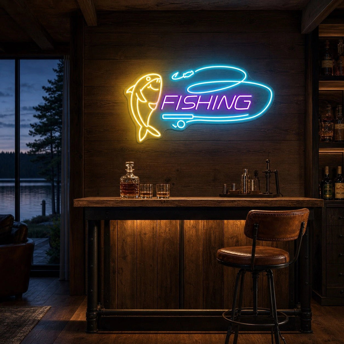 Fishing Fish Hook And Rod LED Neon Sign - Shineneon