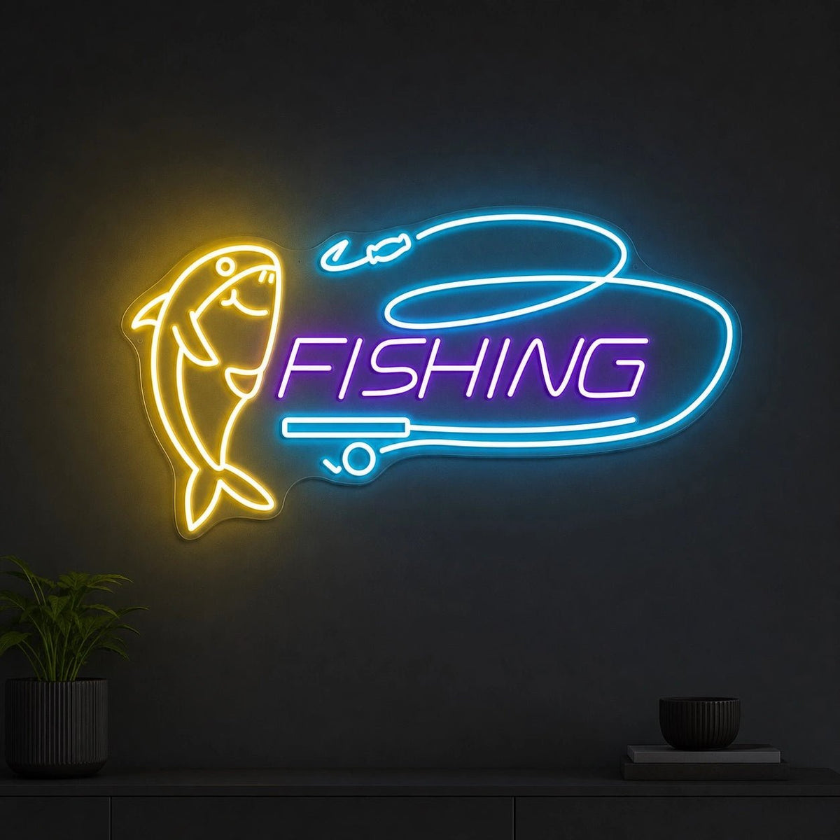 Fishing Fish Hook And Rod LED Neon Sign - Shineneon