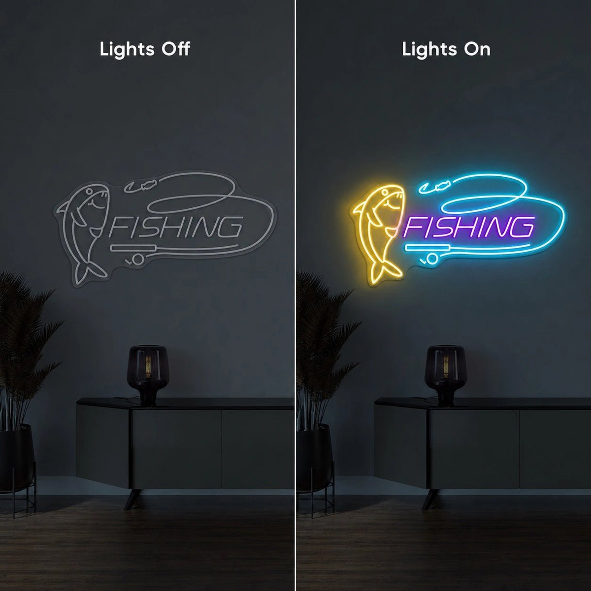 Fishing Fish Hook And Rod LED Neon Sign - Shineneon