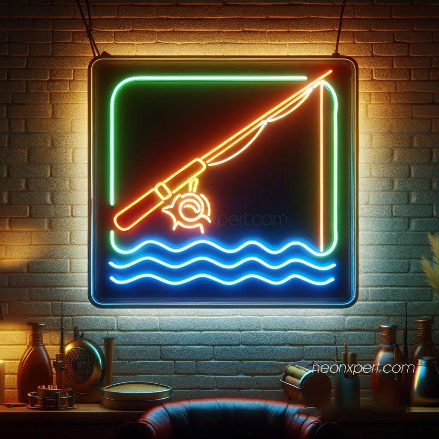 Fishing Rod Green-Orange-Blue Led Neon Sign For Home Bar And Fishing Room Decor | Shineneon