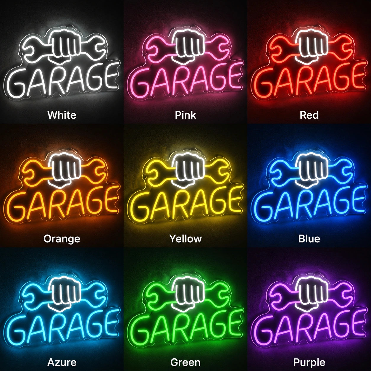 Fist Wrench Garage Neon Sign LED Neon Sign color grid