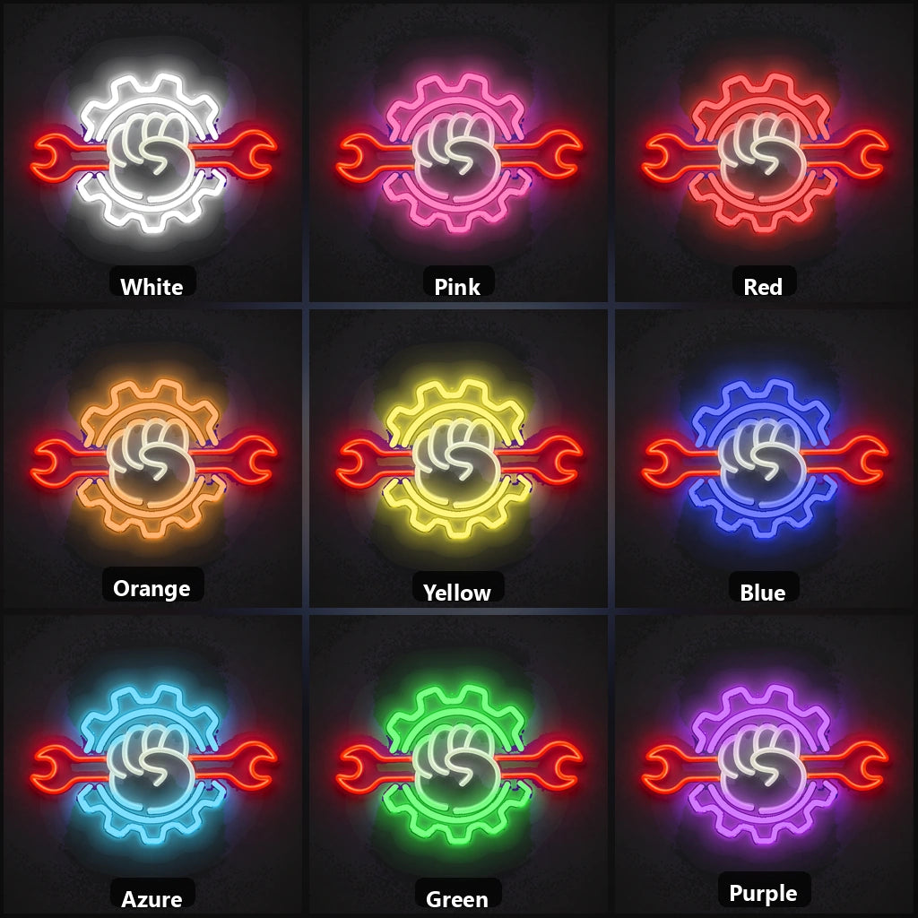 Fist Wrench Gear Vintage LED Neon Sign color grid