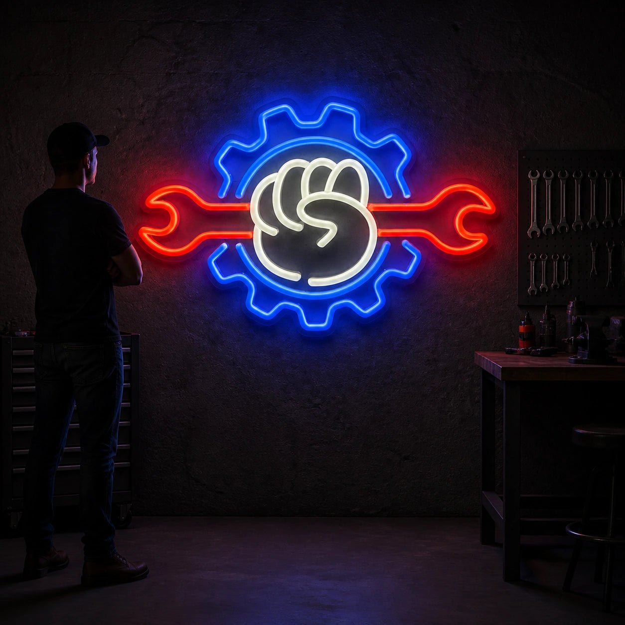 Fist Wrench Gear Vintage LED Neon Sign - Shineneon