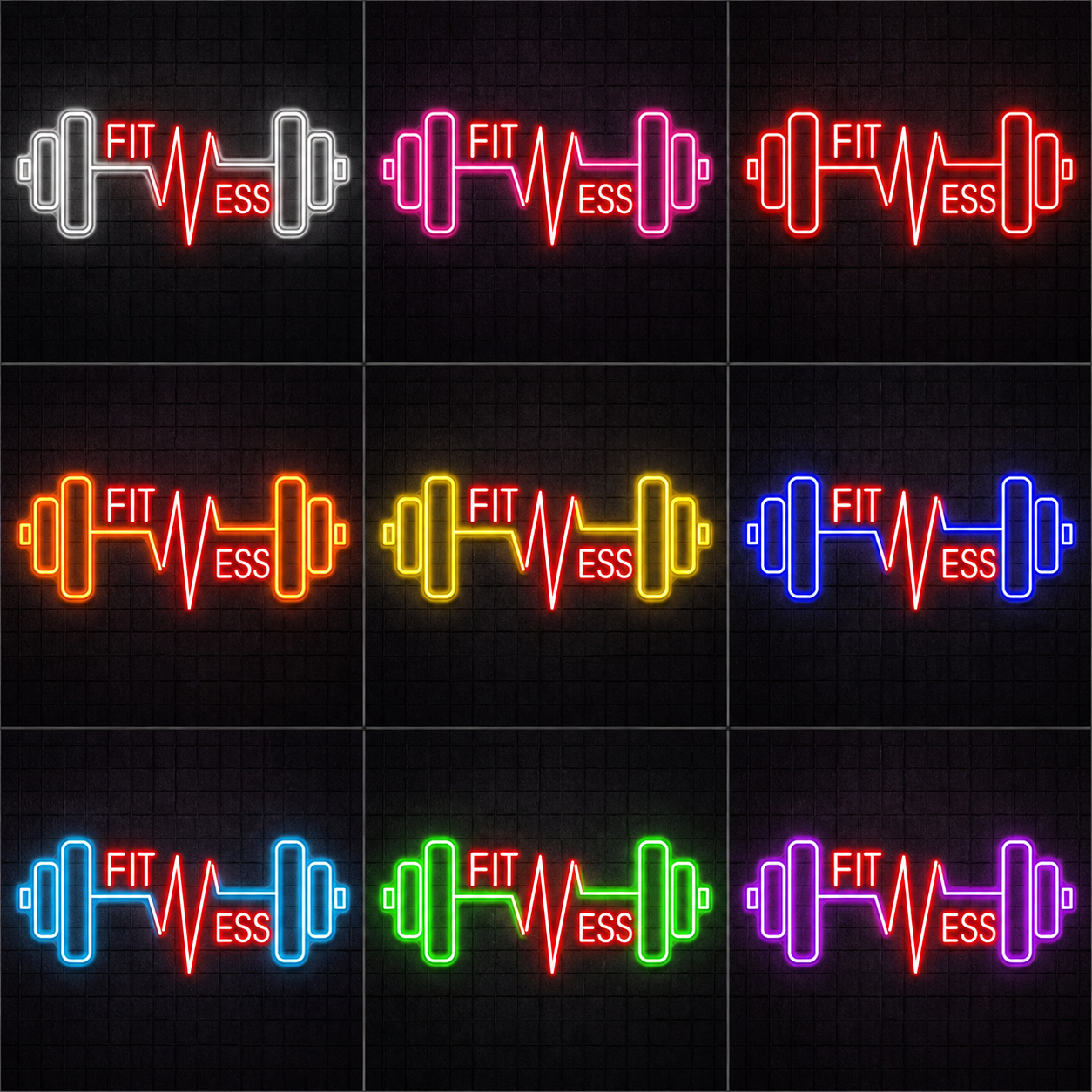 Fitness Game Room LED Neon Sign color grid