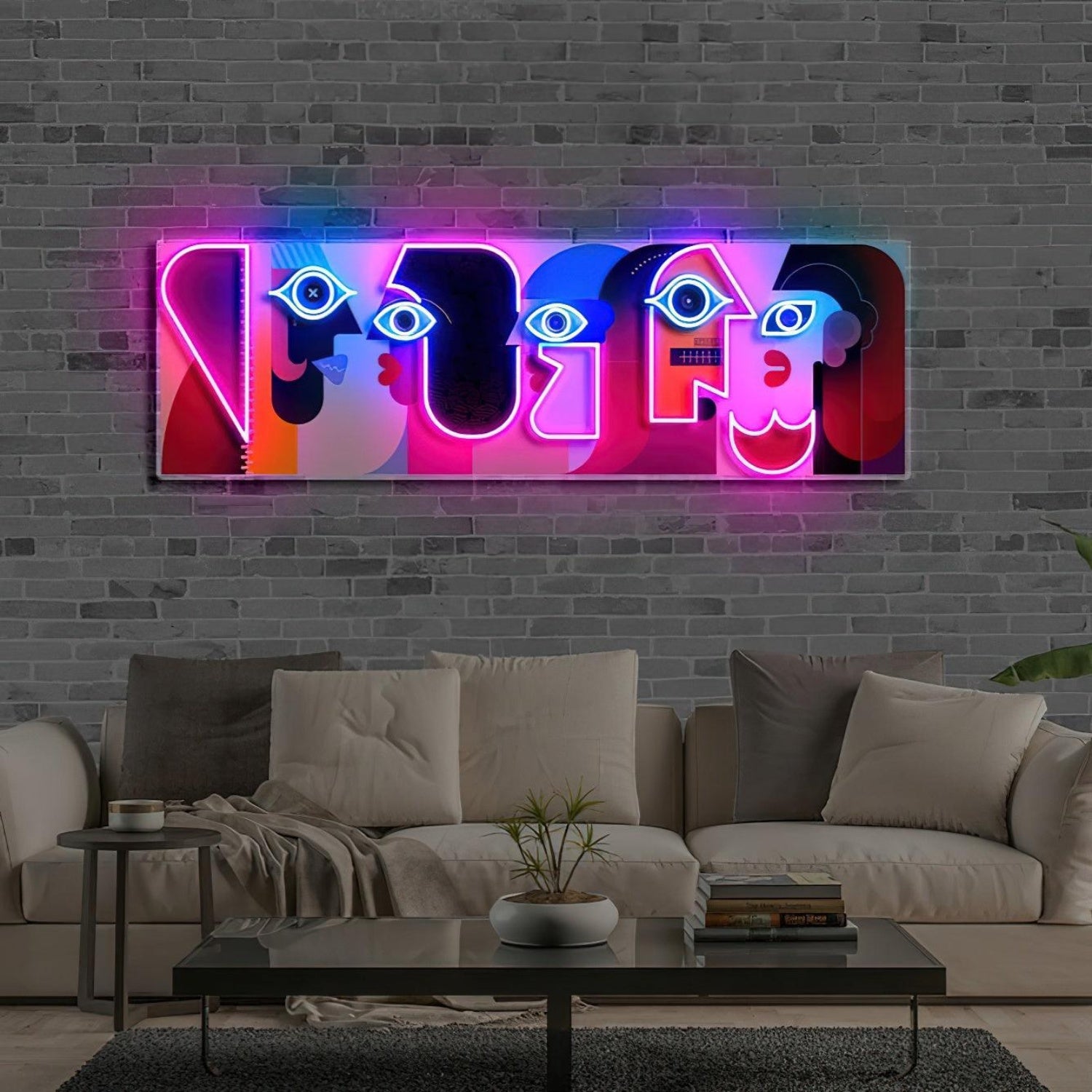 Five Faces Pink Blue Purple Abstract Led Neon Sign For Home Bar Art Decor | Shineneon