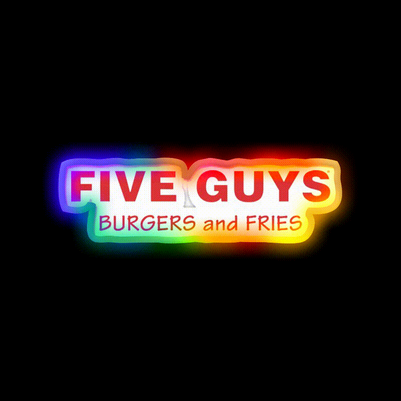 Five Guys Burgers And Fries Merch Fast Food Led Neon Sign For Burger Place Rgb Color - LED neon sign close-up detail