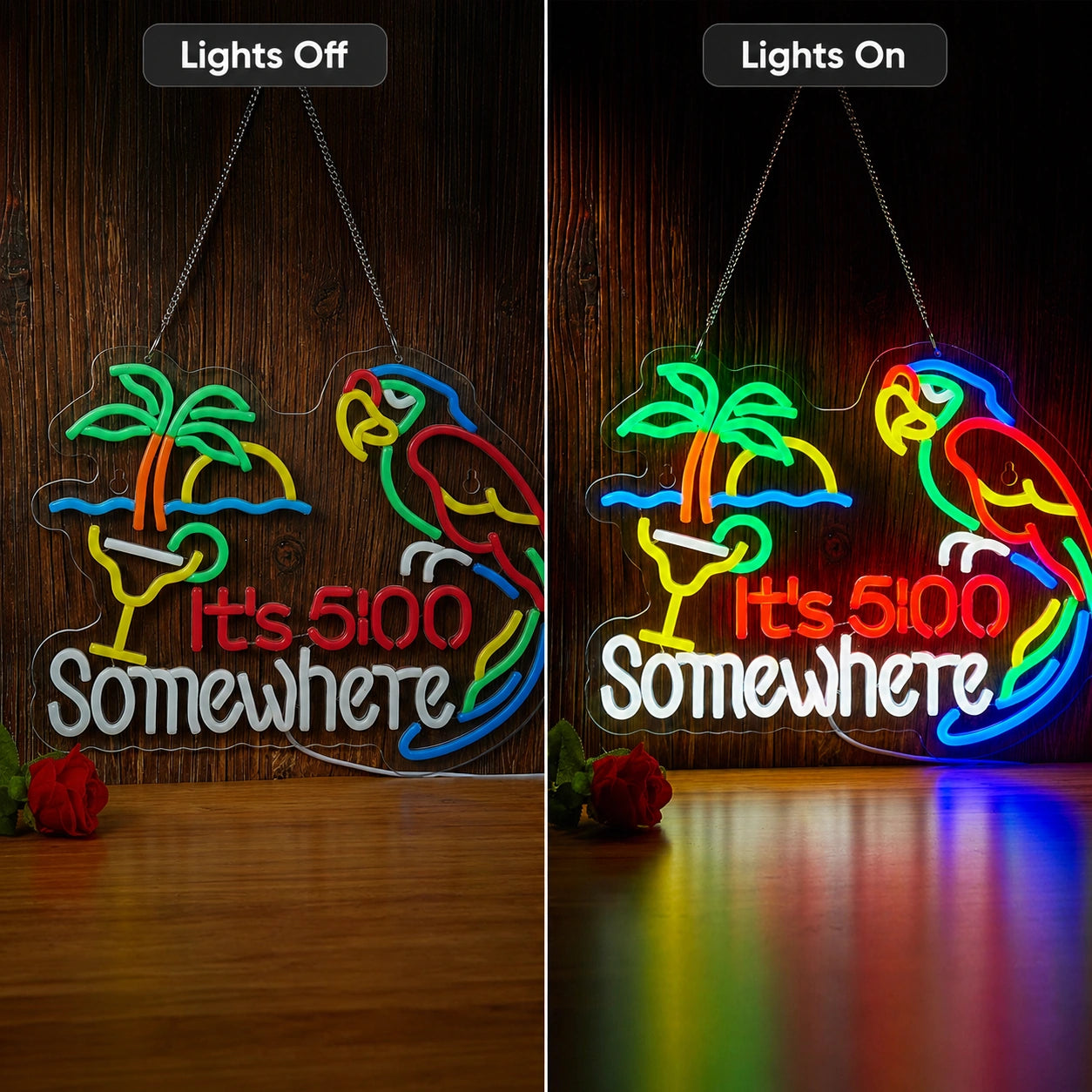 Five Oclock Somewhere Neon Sign LED Neon Sign day and night comparison