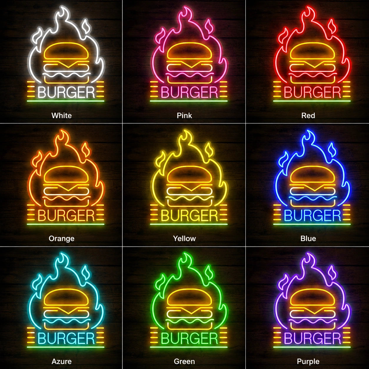 Flame Burger Neon Sign LED Neon Sign color grid