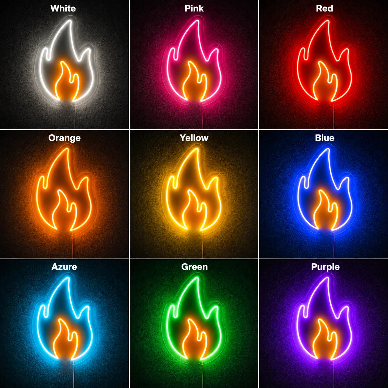 Flame Outline Man Cave LED Neon Sign color grid