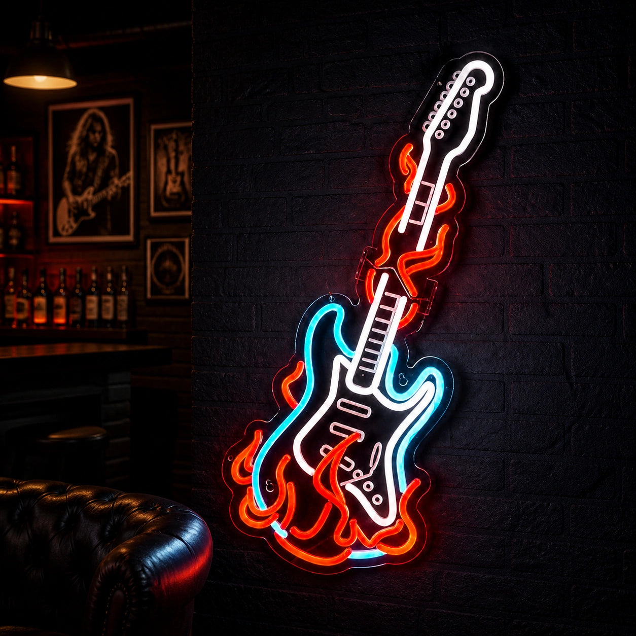 Flaming Electric Guitar Garage Neon Sign Vintage LED Neon Sign high-converting product image
