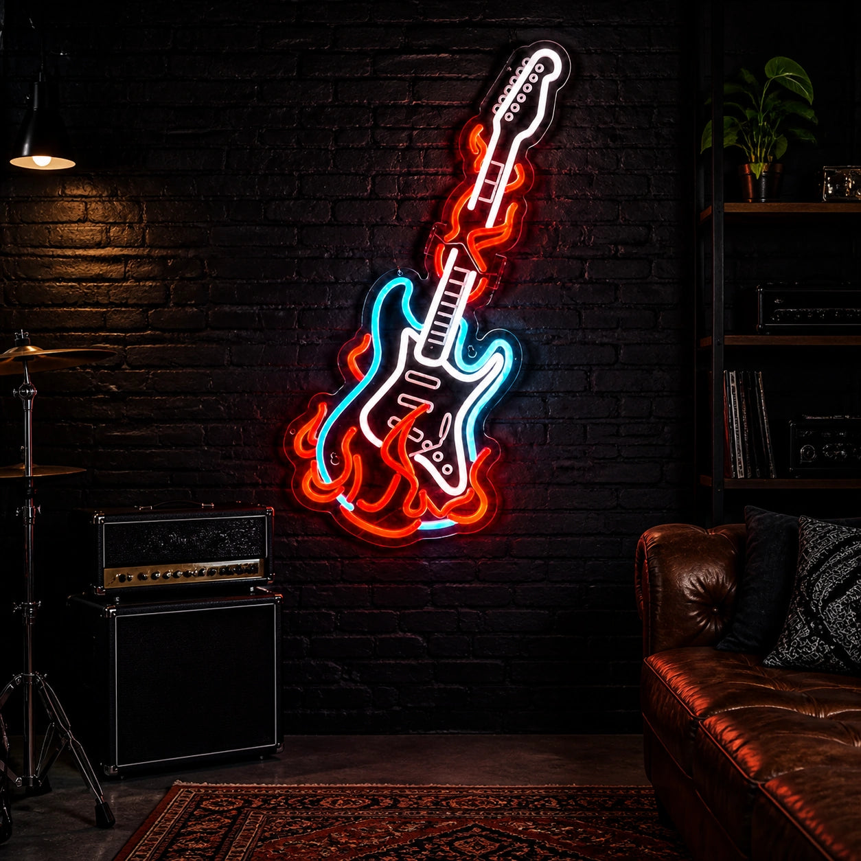 Flaming Electric Guitar Garage Neon Sign Vintage LED Neon Sign real lifestyle scene
