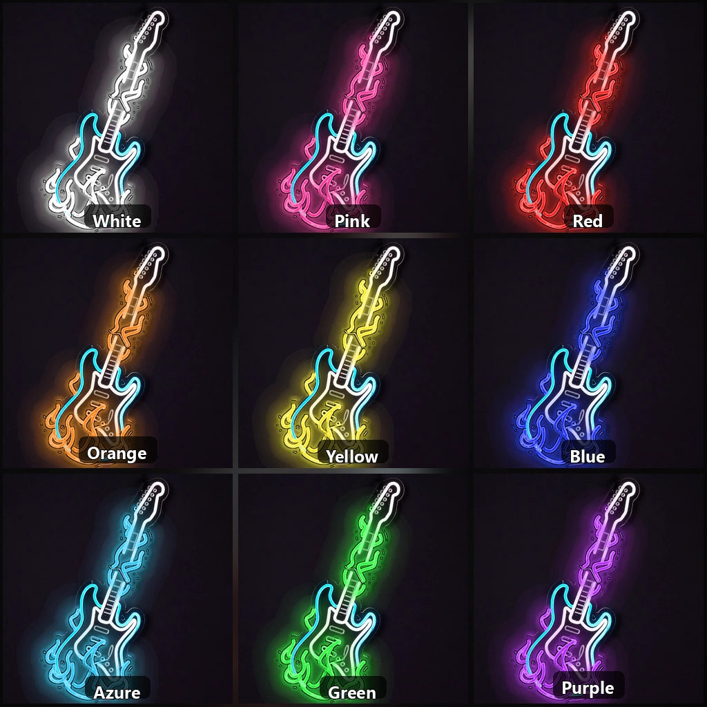 Flaming Electric Guitar Garage Neon Sign Vintage LED Neon Sign color grid