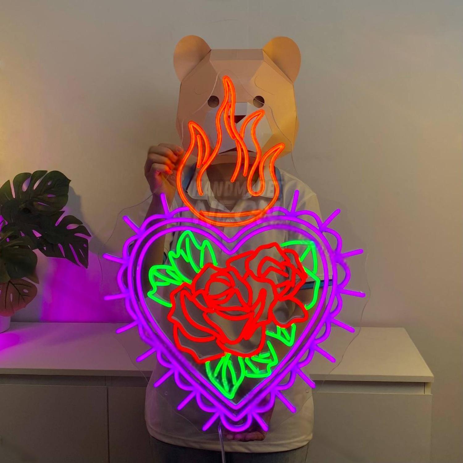 Flaming Heart Rose Flower Led Neon Sign Flower Led Neon Sign | Shineneon