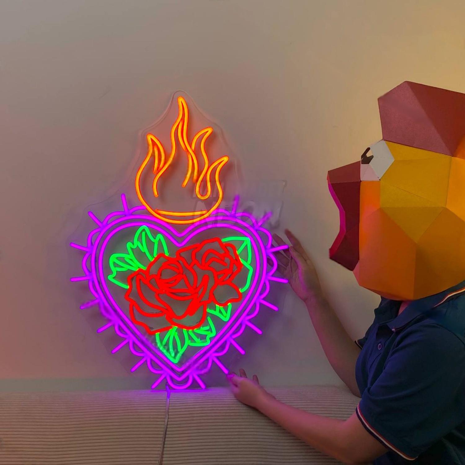 Flaming Heart Rose Flower Led Neon Sign Flower Led Neon Sign | Shineneon