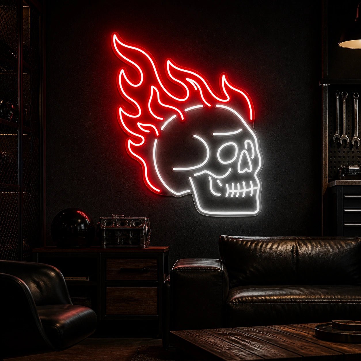 Flaming Skull LED Neon Sign Home Garage Wall Decoration - Shineneon