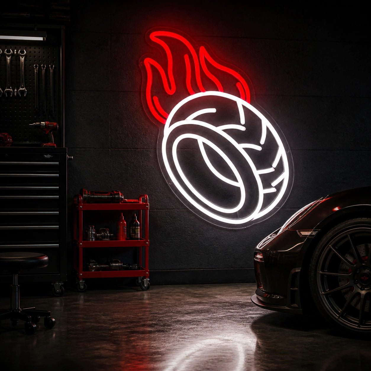 Flaming Tire Vintage LED Neon Sign - Shineneon