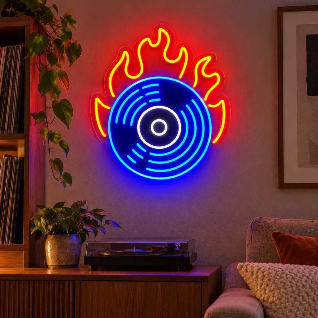 Flaming Vinyl Record LED Neon Sign Garage Neon Sign - Shineneon