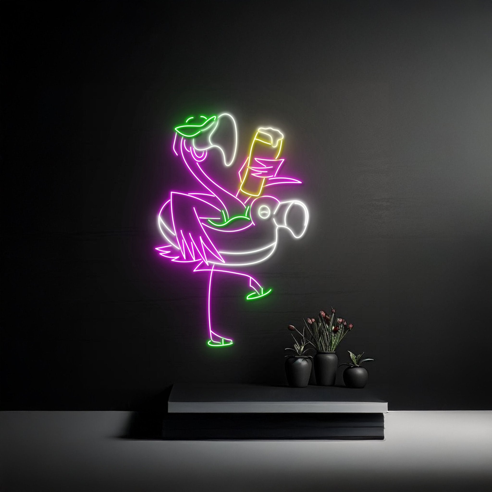 Flamingo Drinking Beer Led Sign - Shineneon