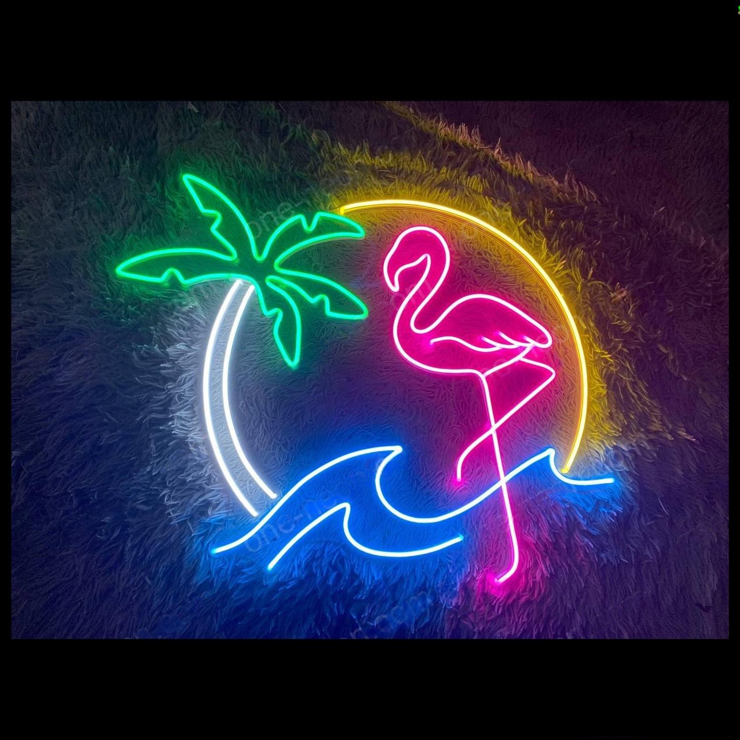 Flamingo Palm Tree Multicolor Led Neon Sign For Tropical Home Bar Decor | Shineneon
