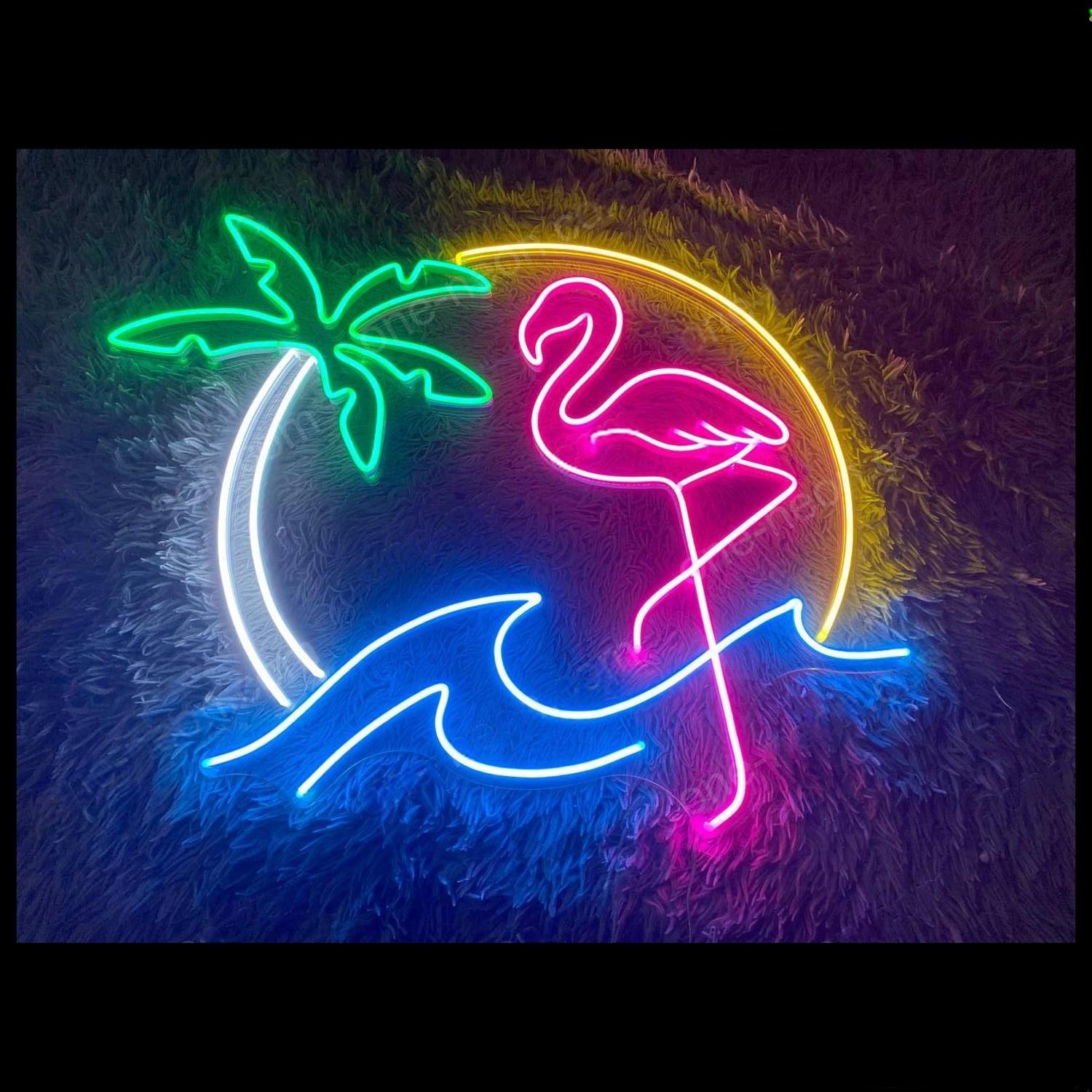 Flamingo Palm Tree Multicolor Led Neon Sign For Tropical Home Bar Decor | Shineneon