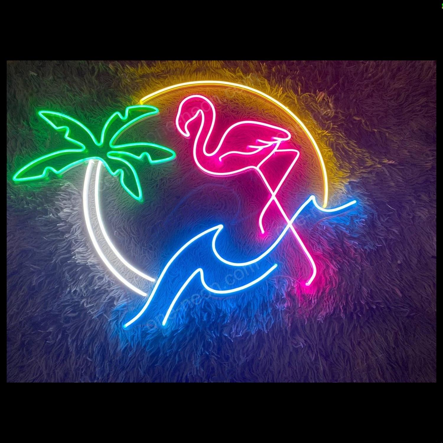 Flamingo Palm Tree Multicolor Led Neon Sign For Tropical Home Bar Decor | Shineneon