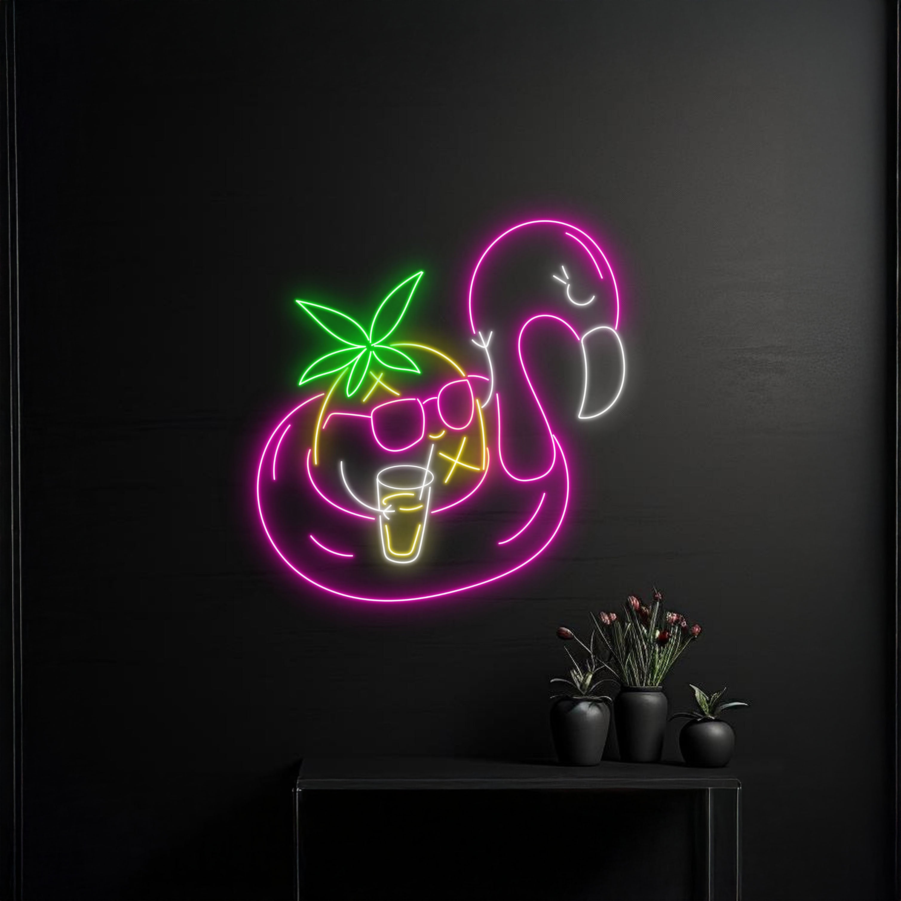 Flamingo Pineapple Drinking Led Sign | Shineneon