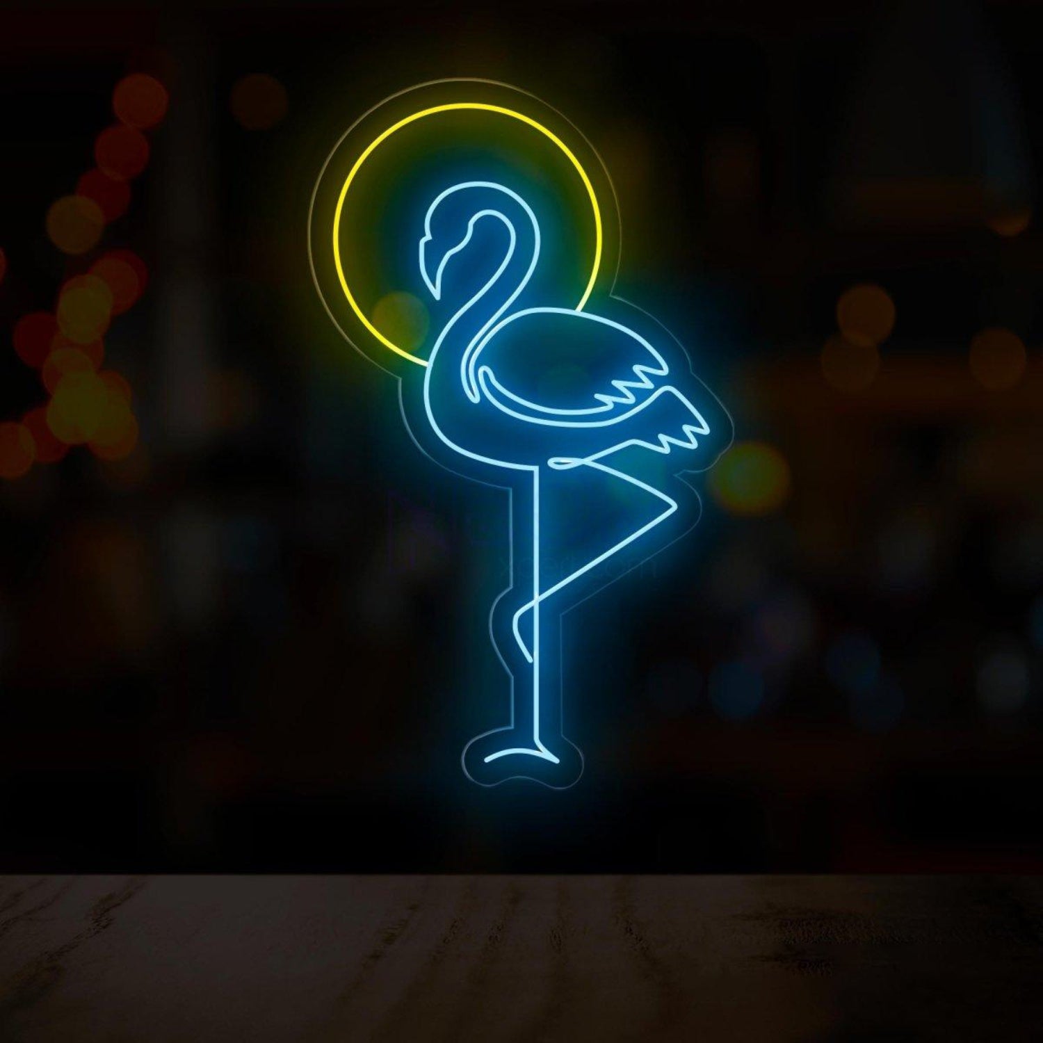 Flamingo Sun Blue Yellow Ring Led Neon Sign For Commercial Home Decor | Shineneon
