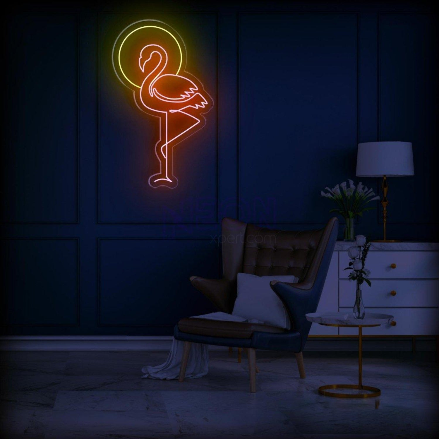Flamingo Sun Blue Yellow Ring Led Neon Sign For Commercial Home Decor | Shineneon