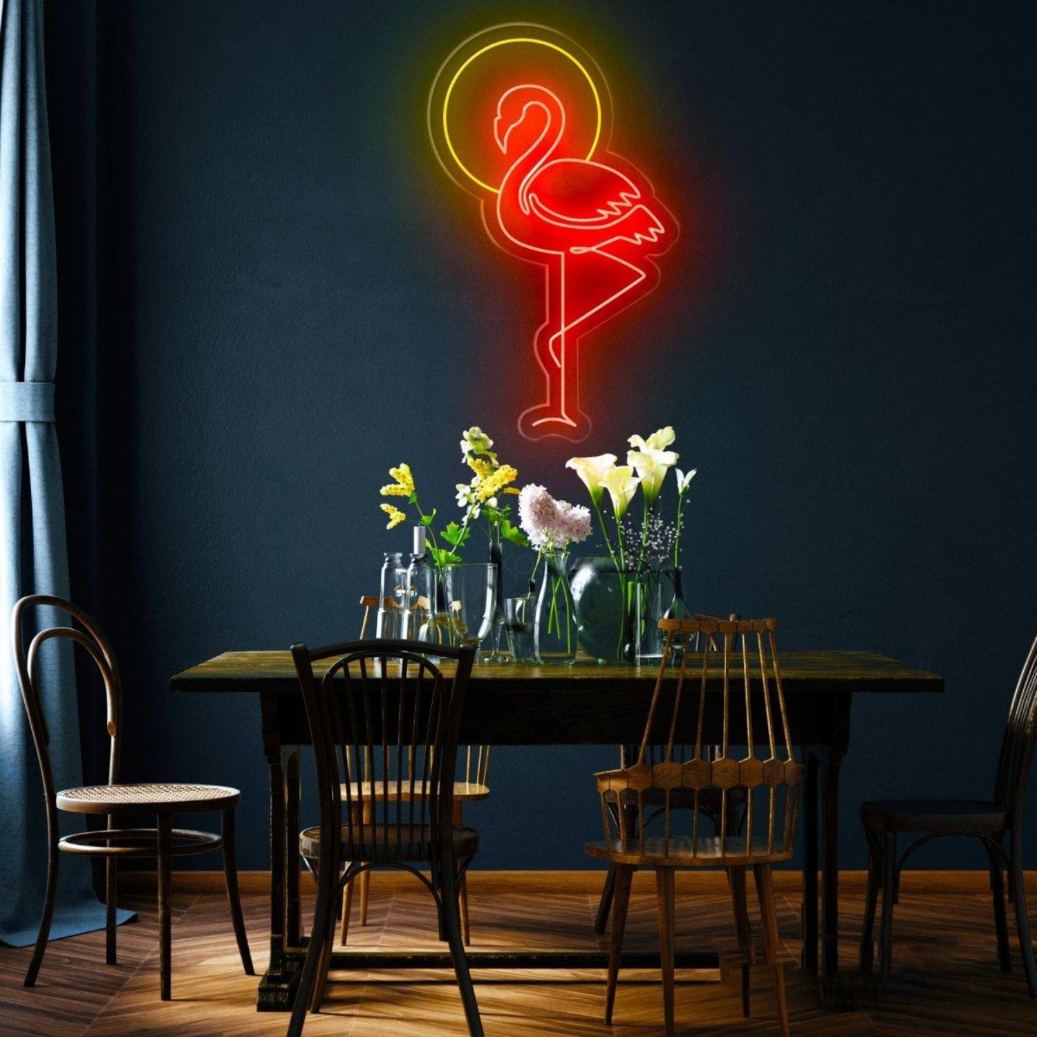 Flamingo Sun Blue Yellow Ring Led Neon Sign For Commercial Home Decor | Shineneon