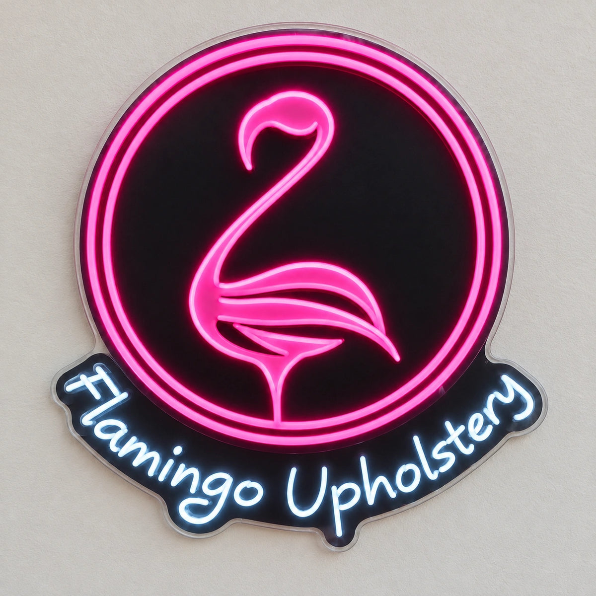Flamingo Upholstery Custom LED Neon Sign | 500a168ef13640fd5502b86d7ff31df6457da3eaad4152176e95ca54702fcf0c | natural_light