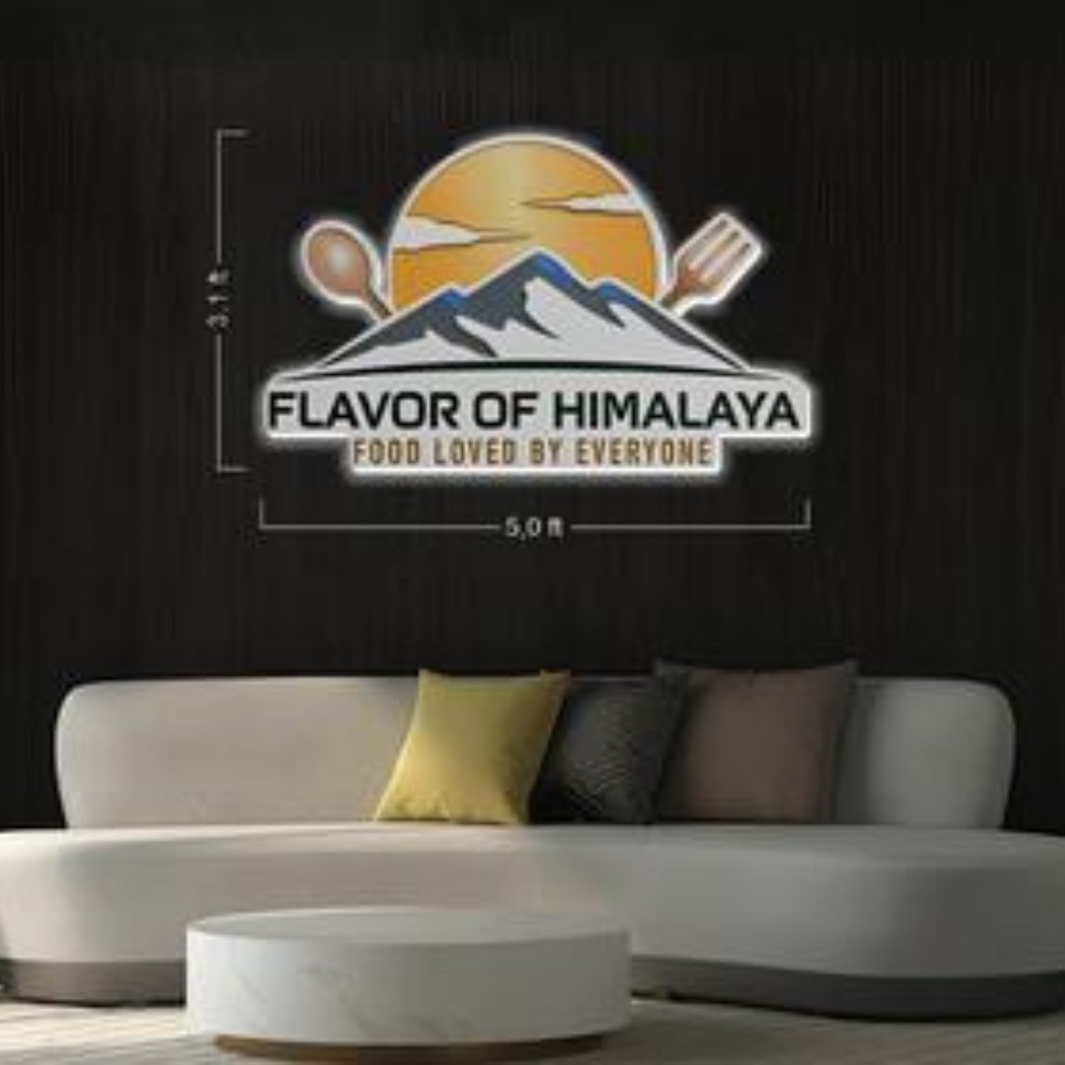Flavor Of Himalaya Led Neon Sign With Mountain Cutlery Multicolor For Restaurant Decor | Shineneon