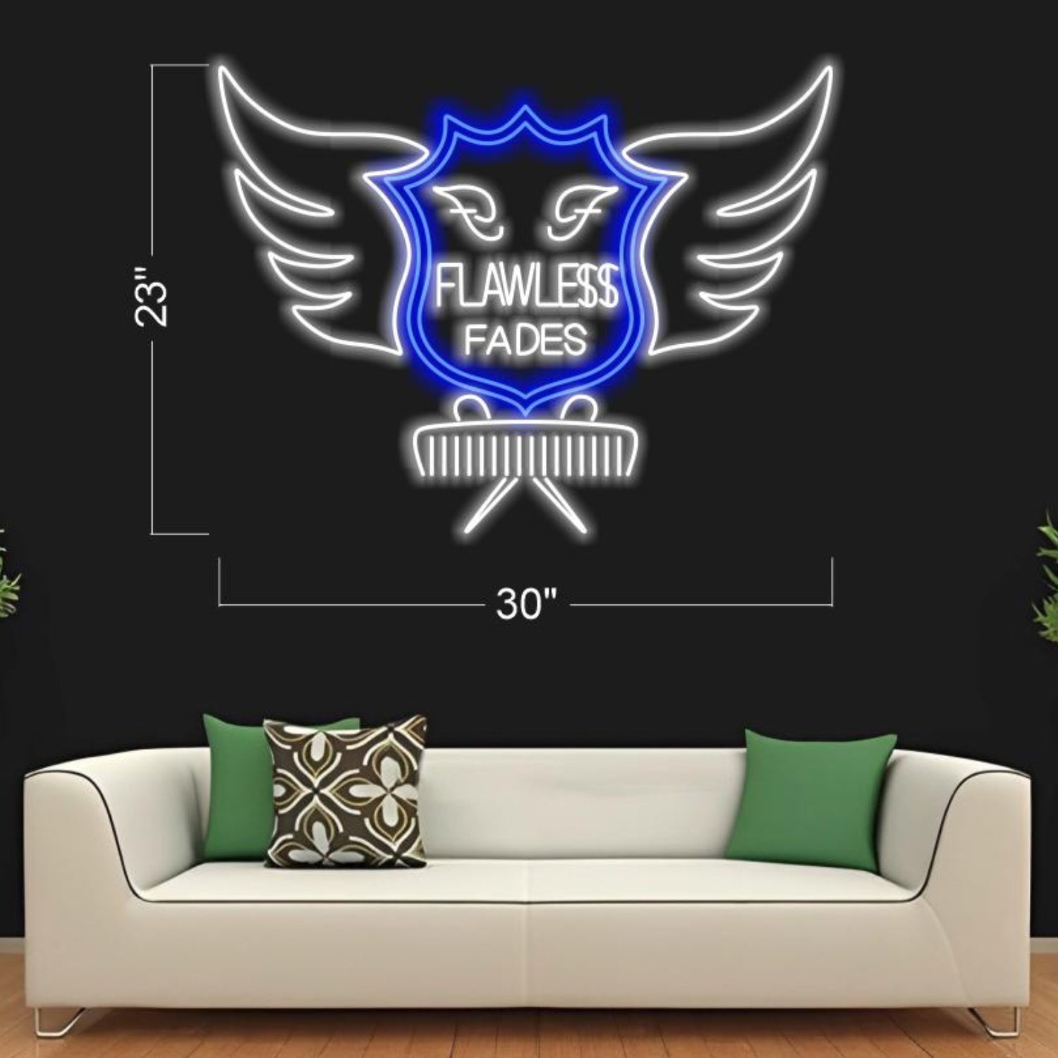 Flawless Fades Blue White Shield Wings Comb Led Neon Sign For Barber Shop Home Decor | Shineneon