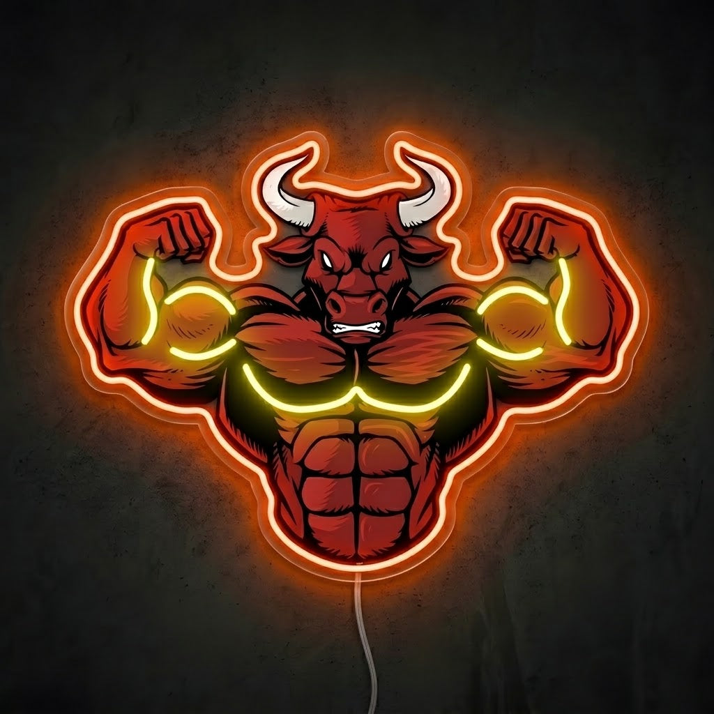 ShineNeon™ Flexing Muscle Bull Fitness Neon Sign For Home Gym USB Power