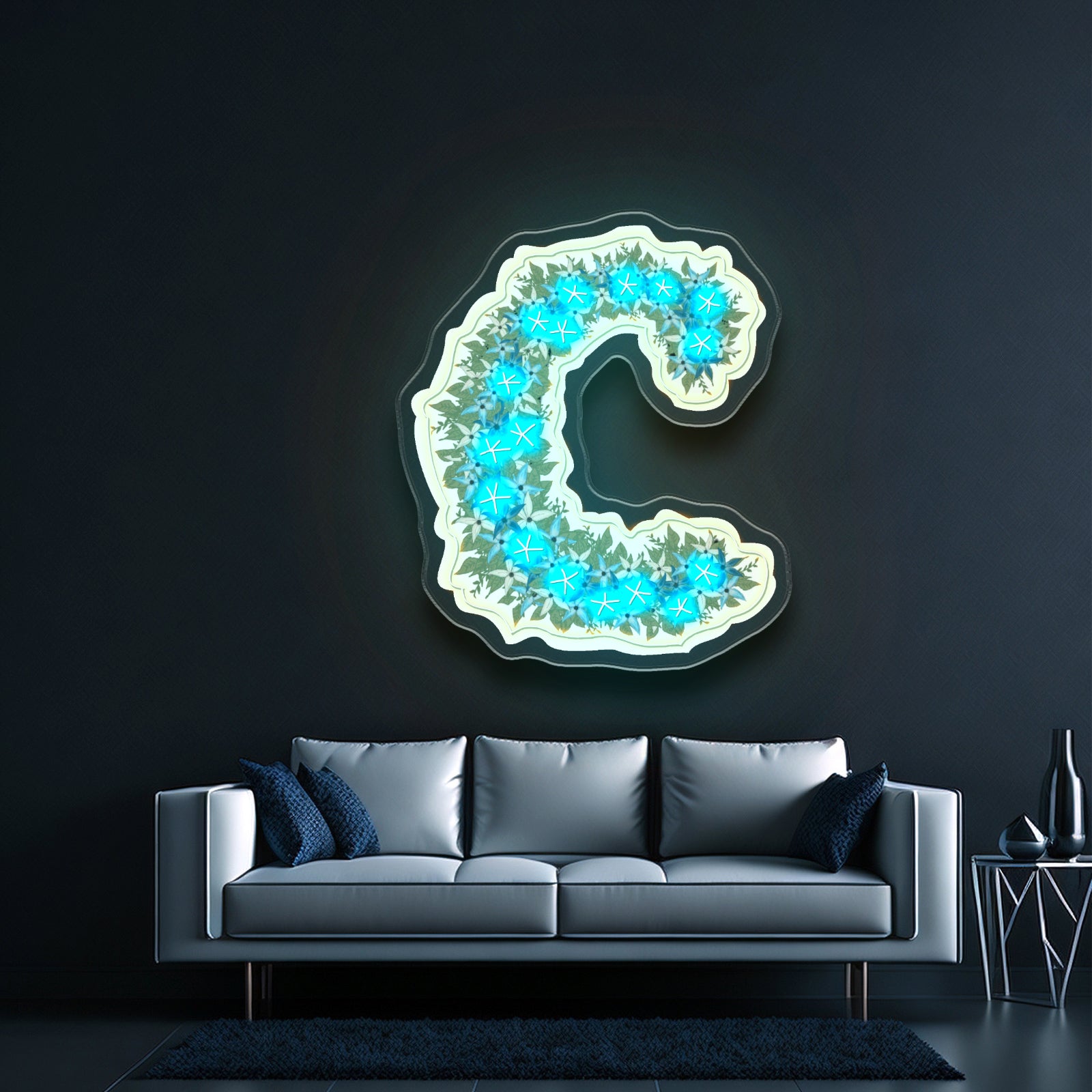 Floral C Letter Neon Signs Led Wedding Signs