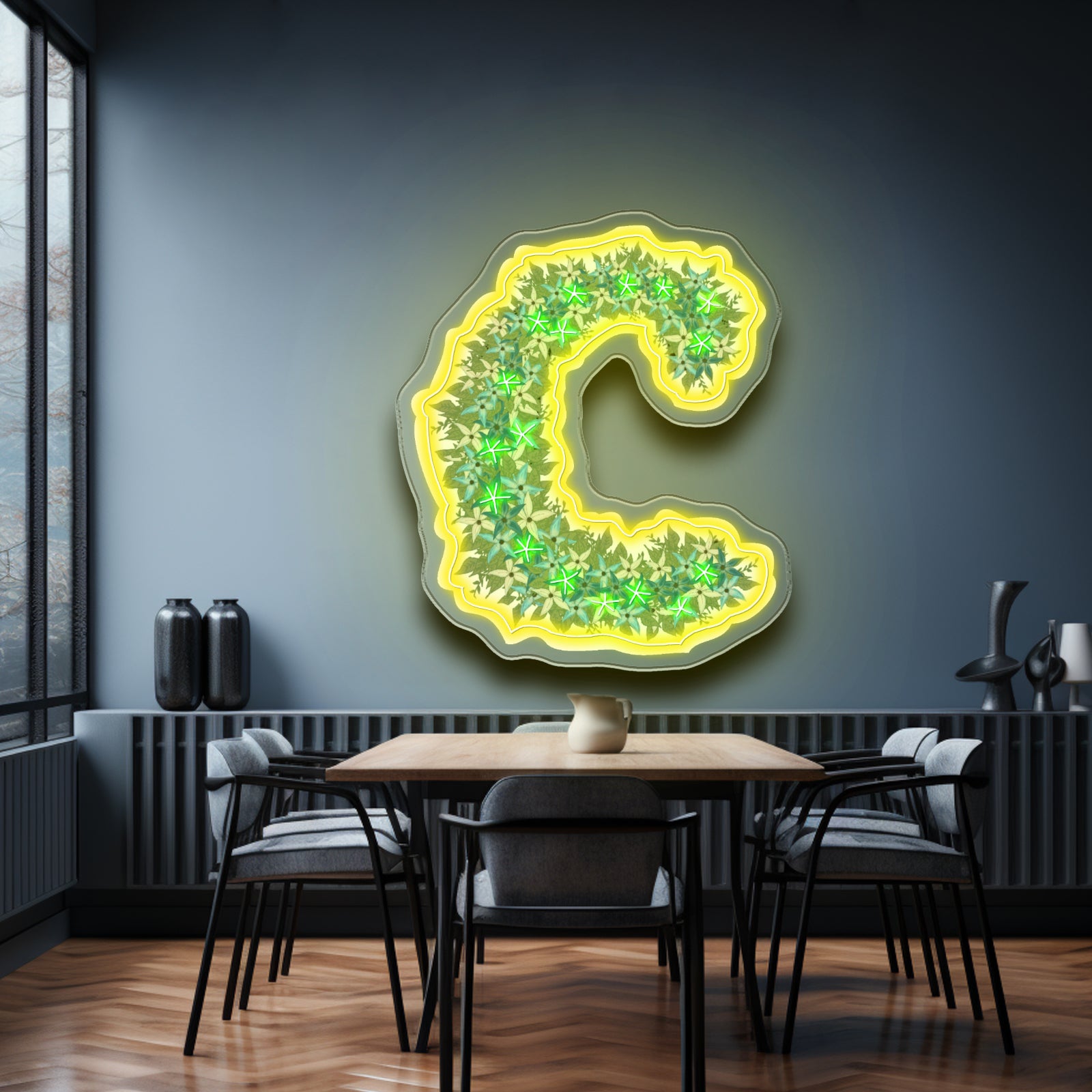 Floral C Letter Neon Signs Led Wedding Signs