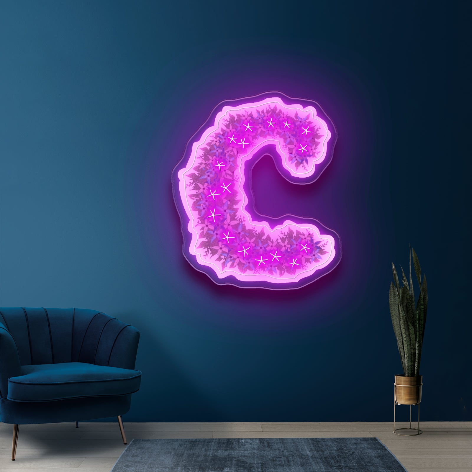 Floral C Letter Neon Signs Led Wedding Signs