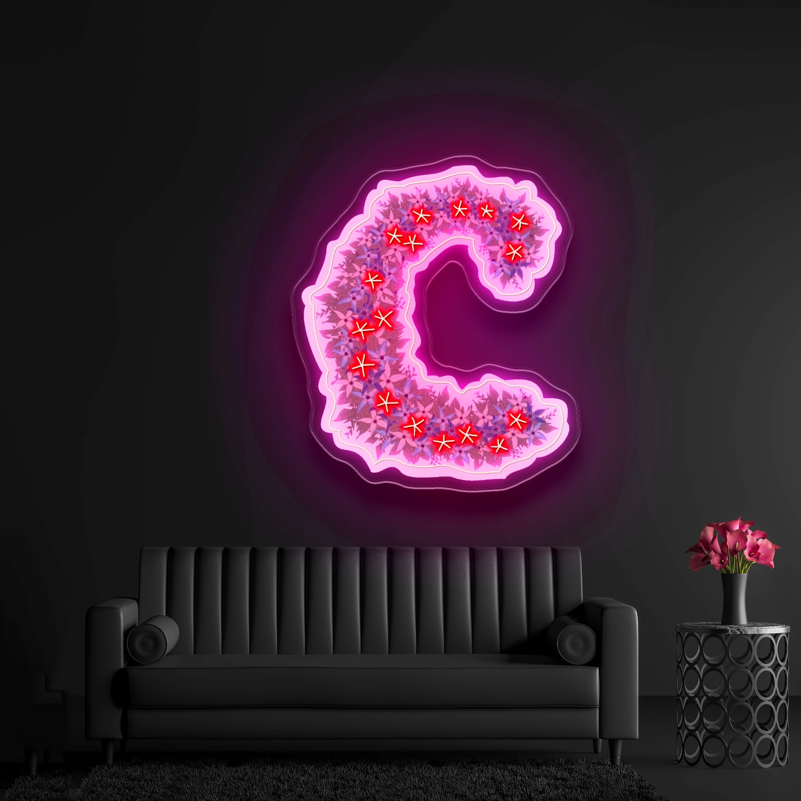 Floral C Letter Neon Signs Led Wedding Signs