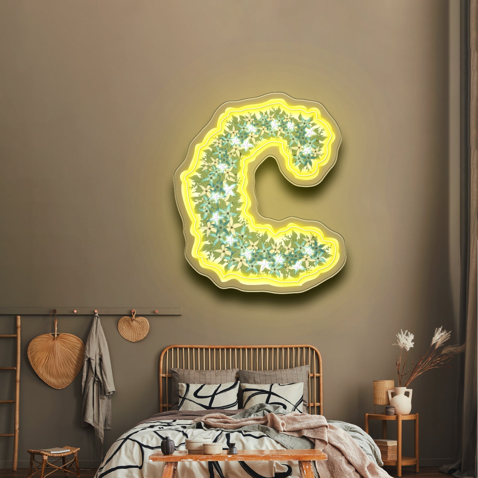 Floral C Letter Neon Signs Led Wedding Signs