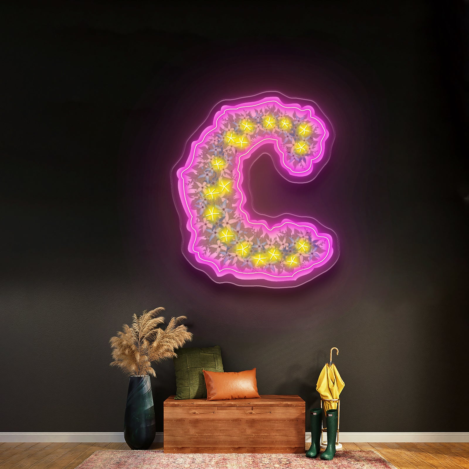 Floral C Letter Neon Signs Led Wedding Signs
