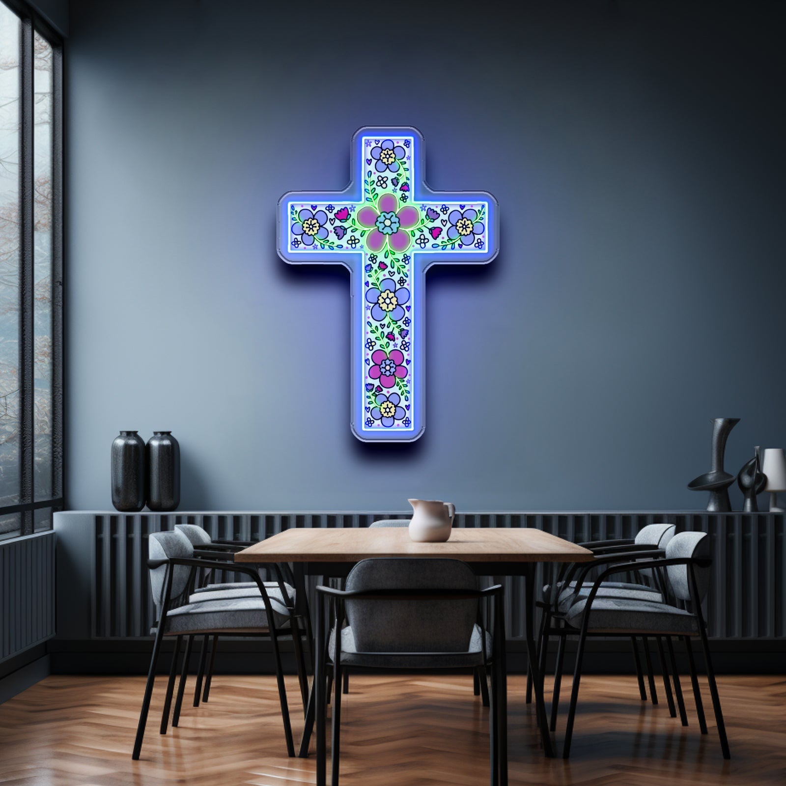 Floral Cross Neon Signs Neon Lights For Sale - Shineneon