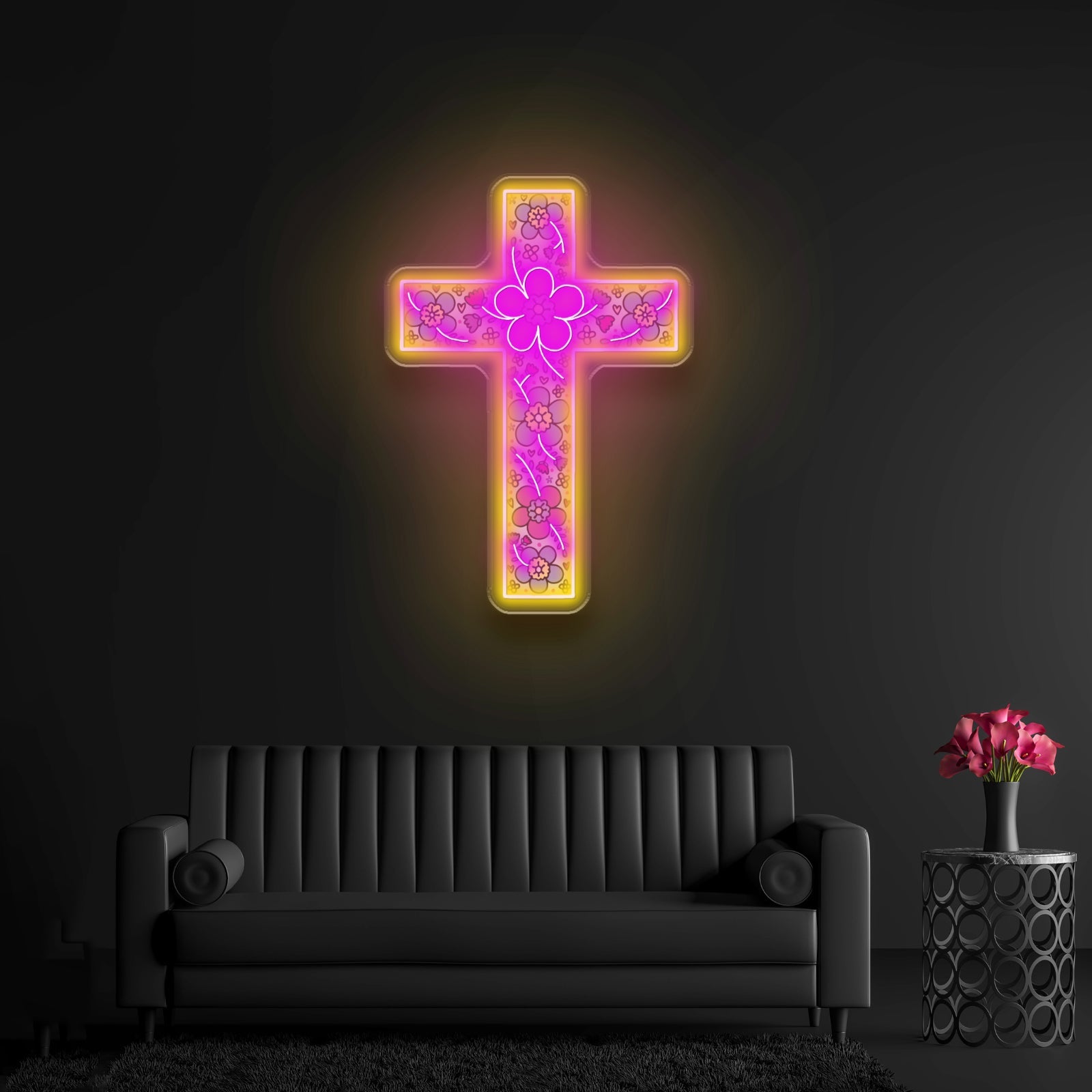 Floral Cross Neon Signs Neon Lights For Sale - Shineneon