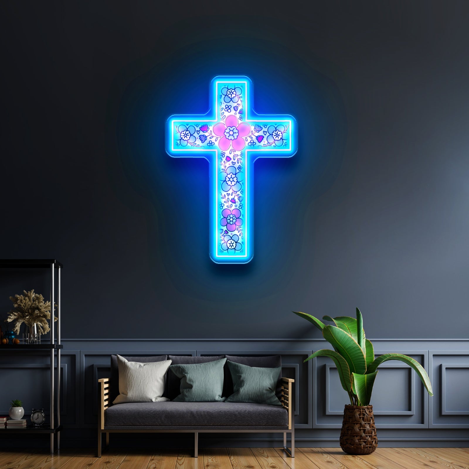 Floral Cross Neon Signs Neon Lights For Sale - Shineneon