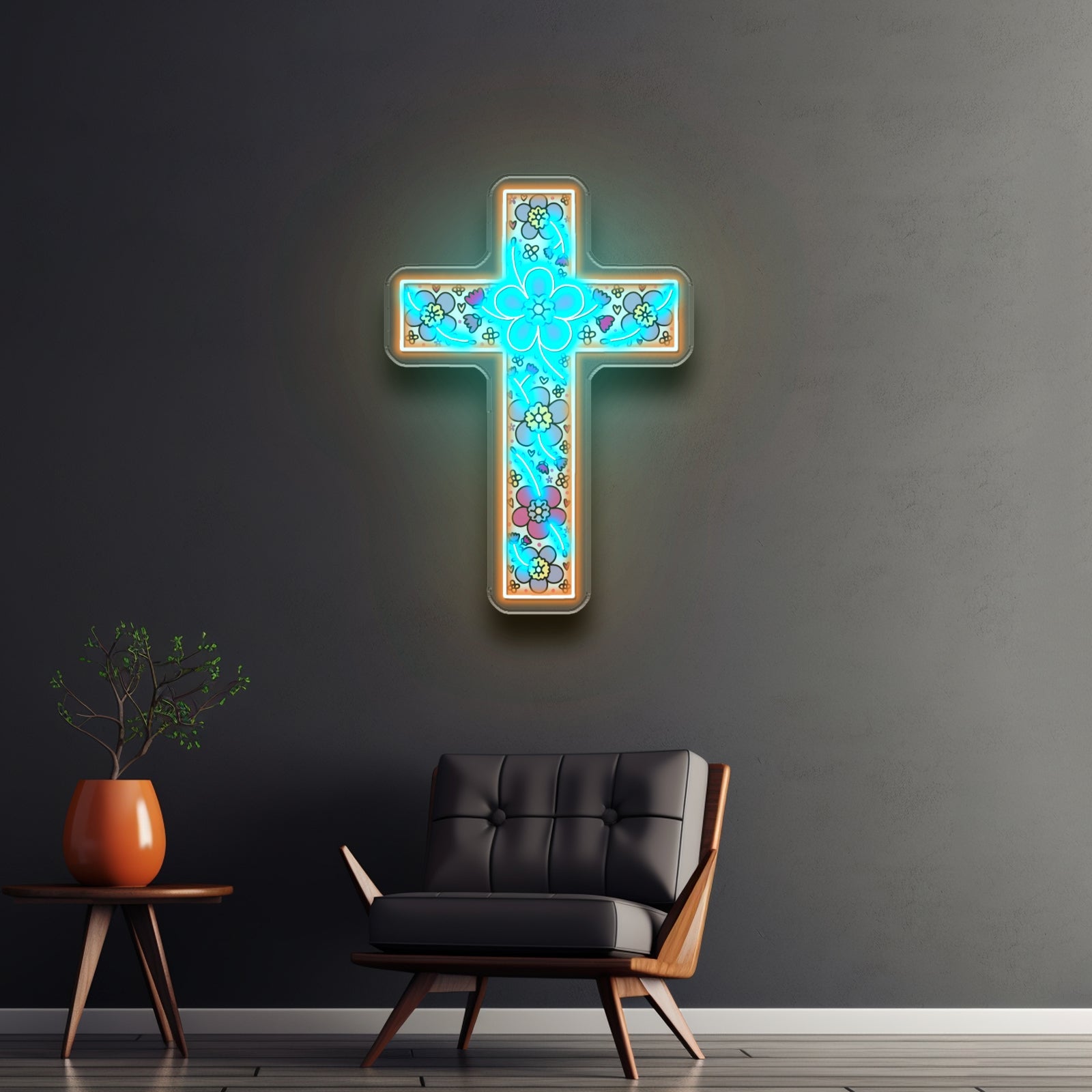 Floral Cross Neon Signs Neon Lights For Sale - Shineneon