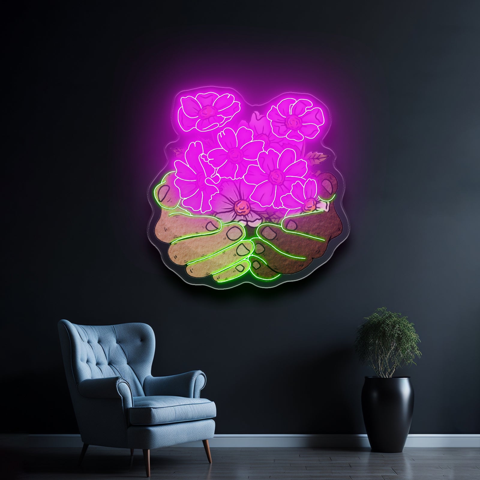 Floral Hands Neon Signs Natural Light Neon Sign
