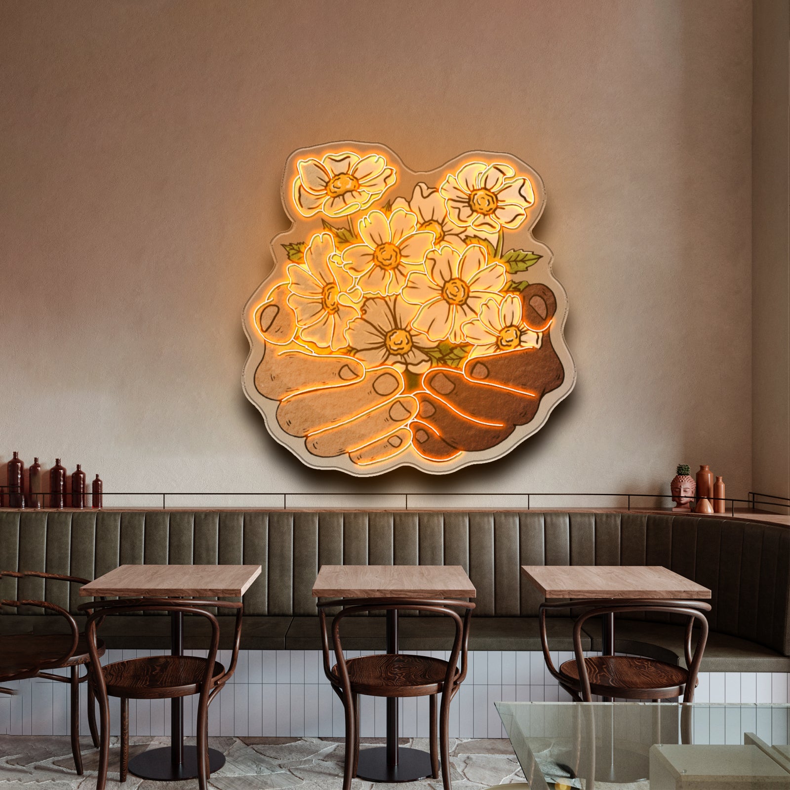 Floral Hands Neon Signs Natural Light Neon Sign