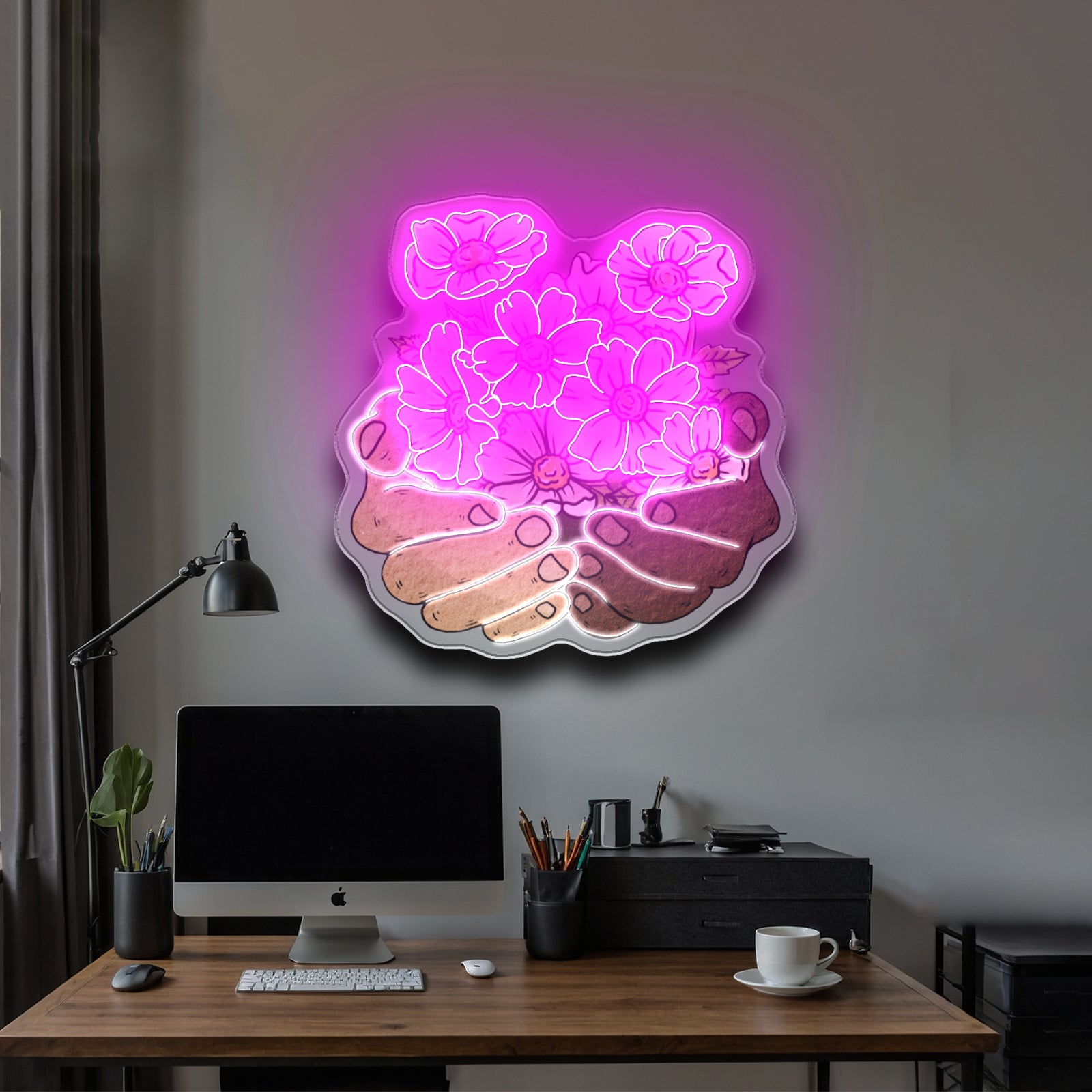Floral Hands Neon Signs Natural Light Neon Sign