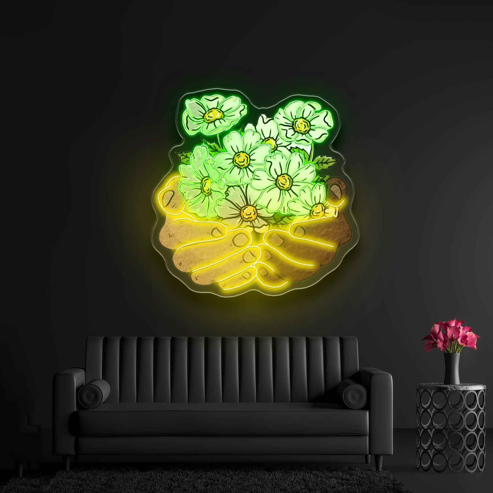 Floral Hands Neon Signs Natural Light Neon Sign