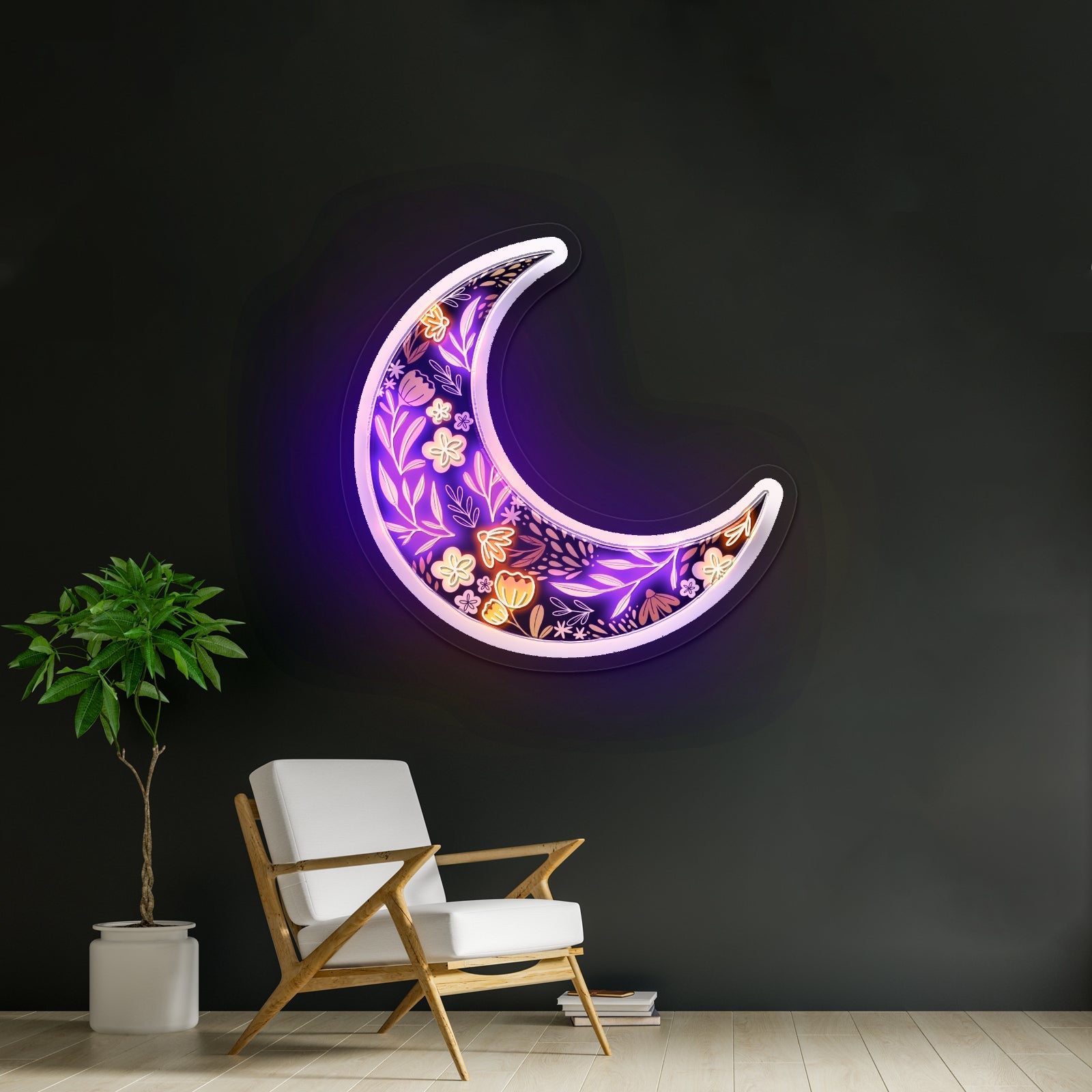 Floral Moon Neon Signs Led Lights For Signs - Shineneon