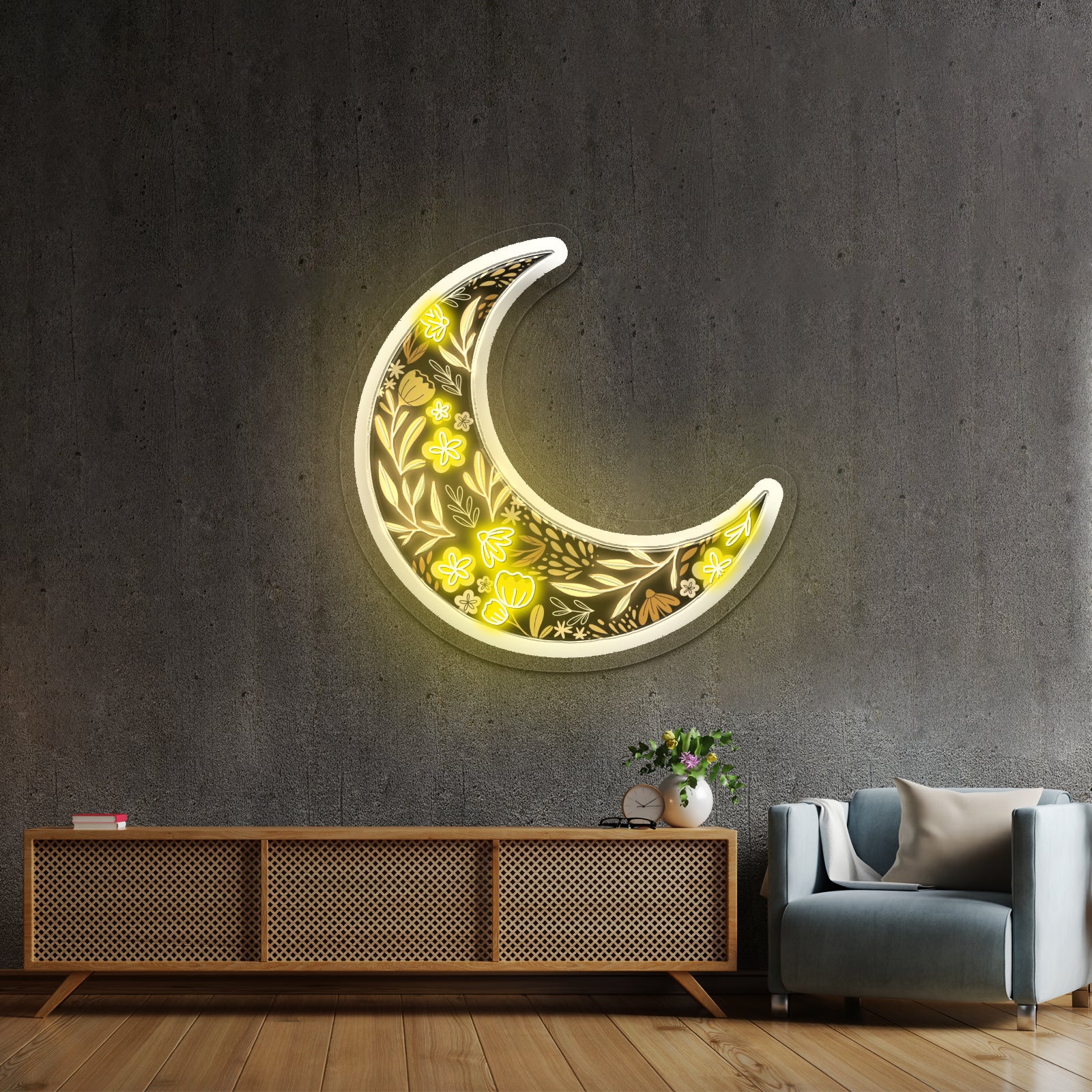Floral Moon Neon Signs Led Lights For Signs