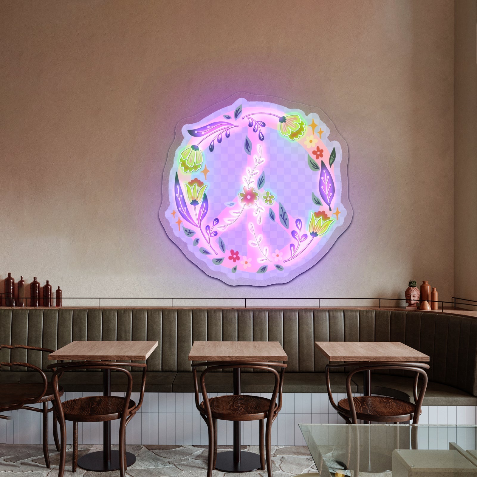 Floral Peace Sign Neon Light Signs For Room - Shineneon
